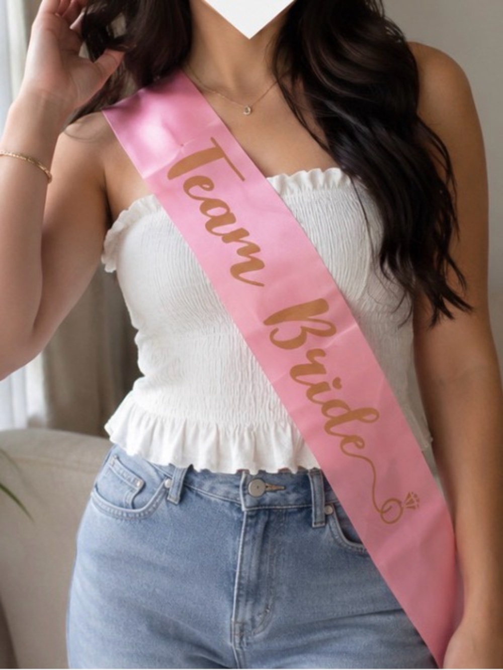 Pink "Team Bride" Satin Sash with Gold Script (ships from OR)